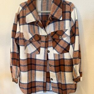 Kori Brown and Cream Plaid Utility Jacket